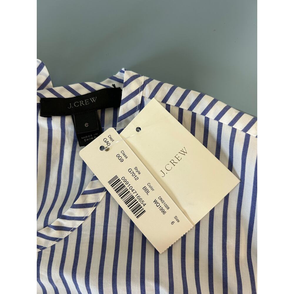 J, Crew NWT blouse size 6 blue white striped cotton ruffles tie - Picture 7 of 10
